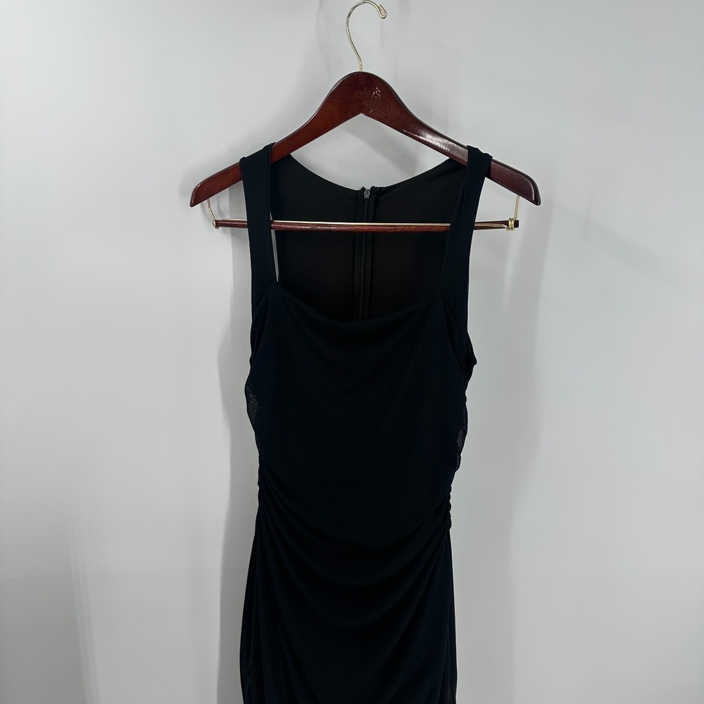 Cocktail Party Wear Square Neck Ruched Asymmetrical Maxi‎ Dress Black Size 5